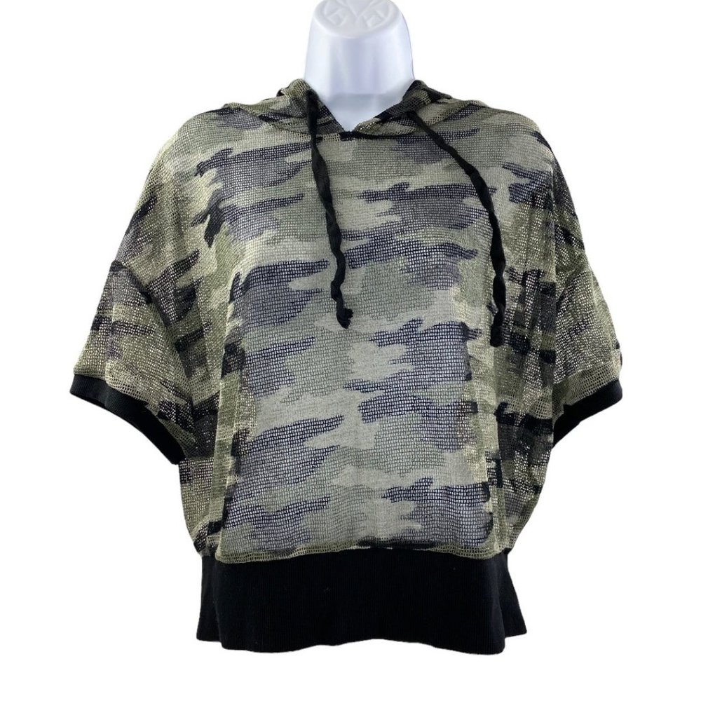 Dark Green Camouflage Mesh Hooded Short Sleeve Shirt size Medium